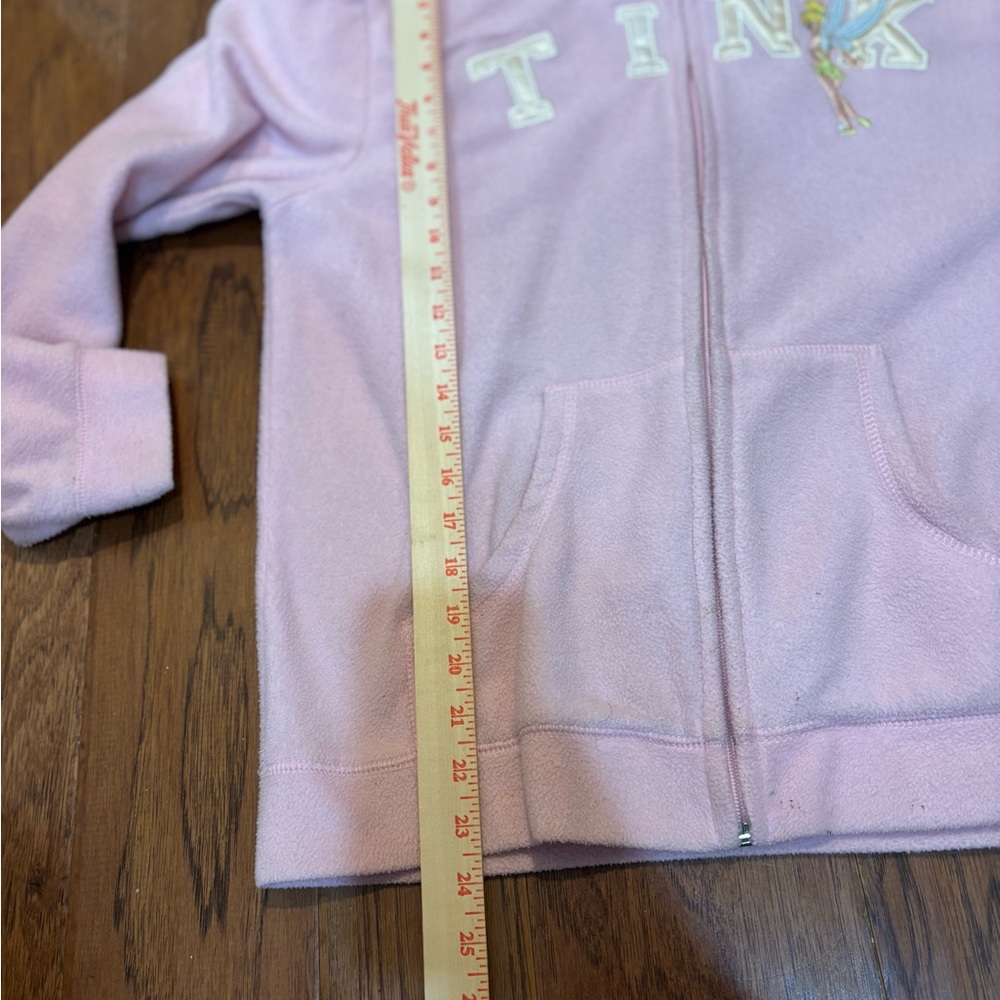 Disney Tinker Bell “Feisty” Pink Fleece Hoodie Women’s Medium Y2K Satin Hood - Picture 6 of 11